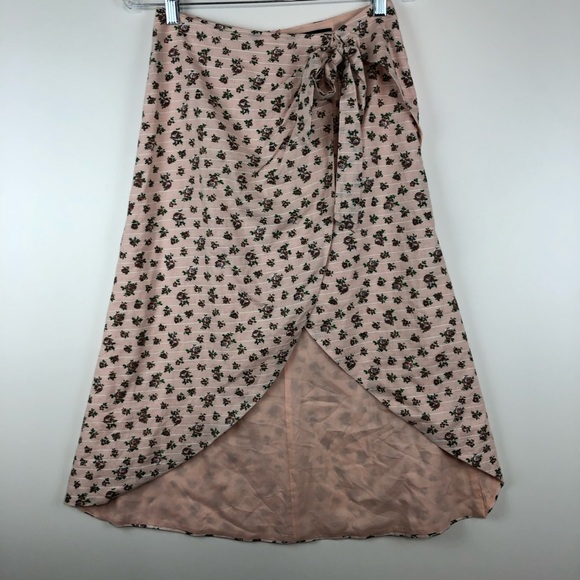 Majorelle Floral Pink MIDI Faux Wrap Skirt Small Draped - Picture 4 of 8